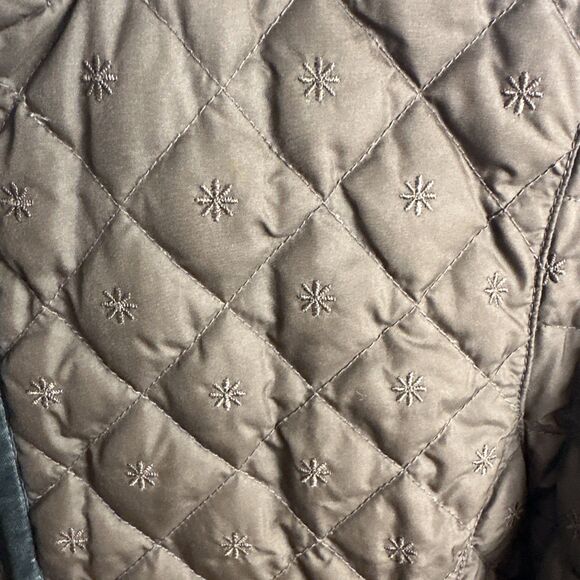 Eddie Bauer Quilted Full Zip Goose Down Embroidered Jacket Coat Sz Small Brown - Picture 3 of 13